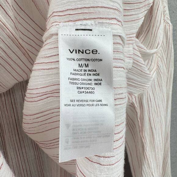 Vince Variegated Stripe Crinkle Breathable Cotton Tassel V-neck Wide Sleeve Top - Picture 12 of 13